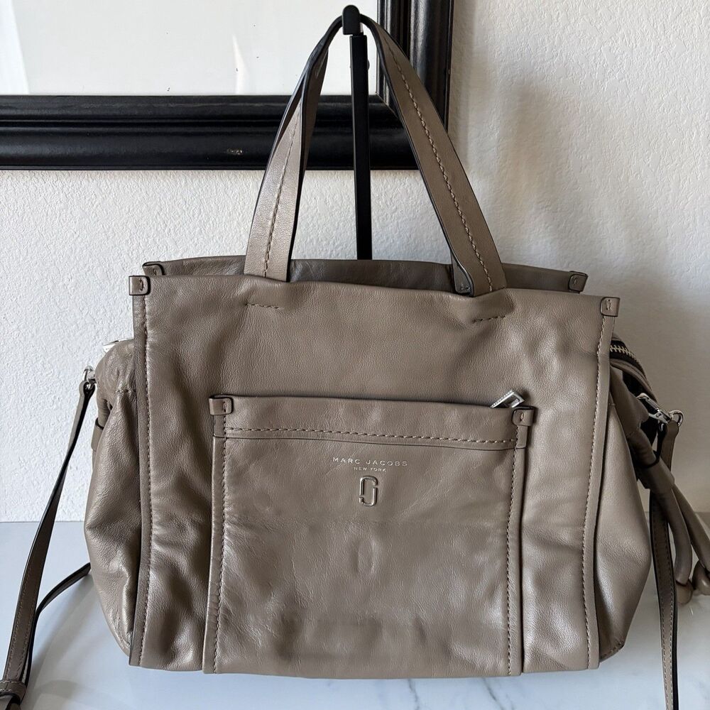 Marc Jacobs Leather Tied Up Hobo Crossbody Bag Mushroom Drawstring